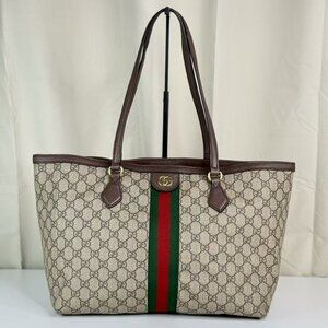 Gucci GG Logo Supreme Ophidia Shoulder Bag Tote with Iconic Red Green Stripes